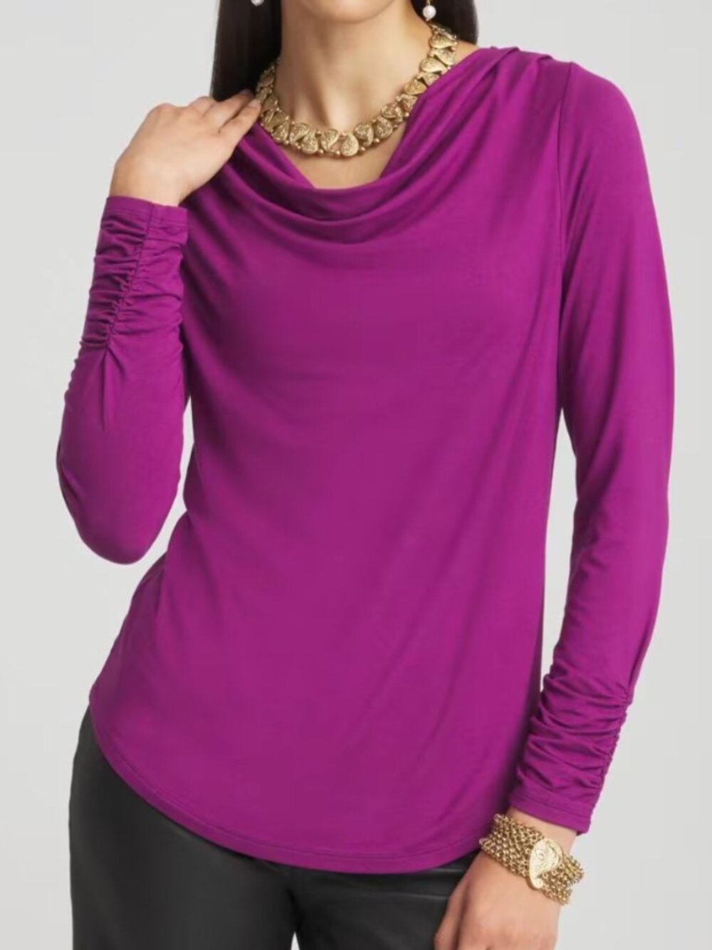 Cowl Neck Long Sleeve Tee / Size 1-M / Purple